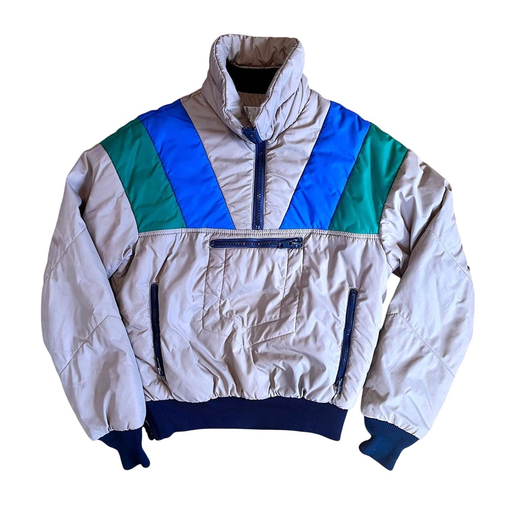 Vintage Roffe Ski Pullover Puffer 80s Colorblock Chevron‎ Anorak Unisex USA